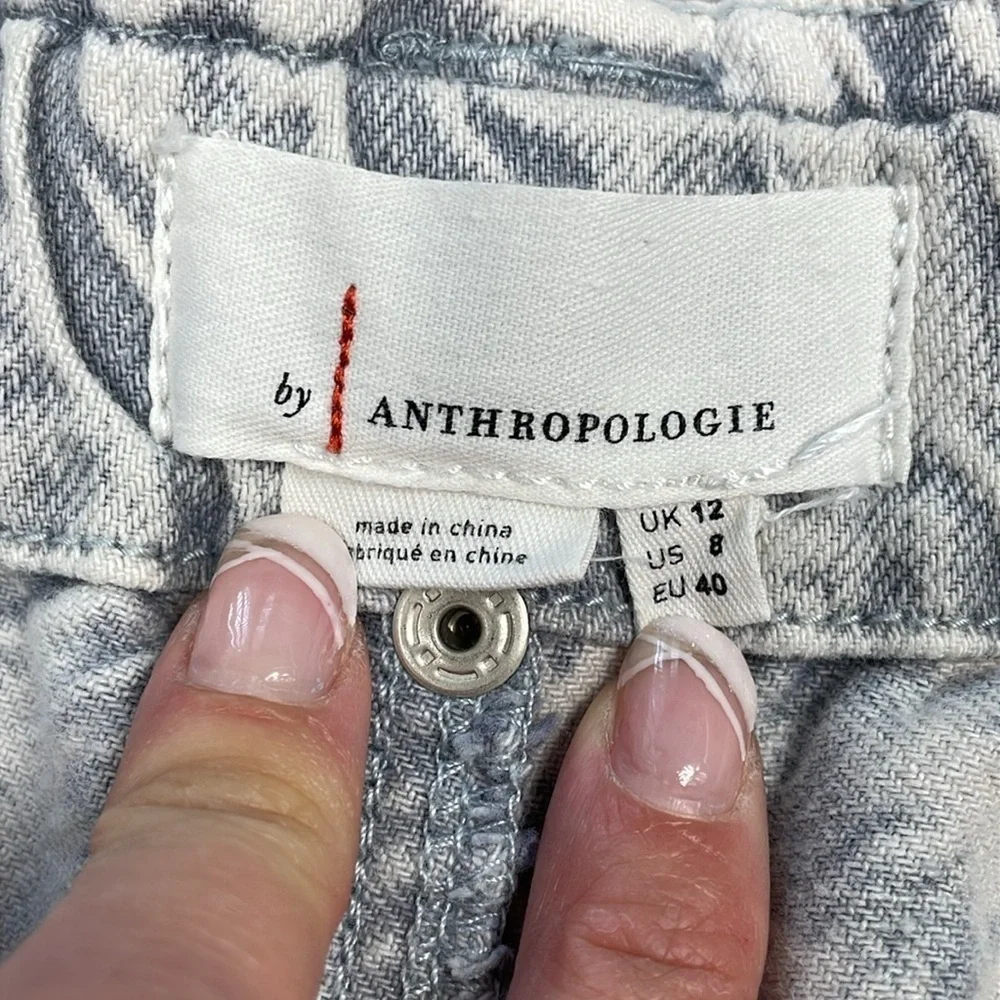 By Anthropologie Acid Wash Whitewash Denim Stretch Waist Paperbag Shorts Sz 8